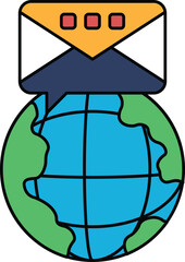 A globe with an envelope on top of it