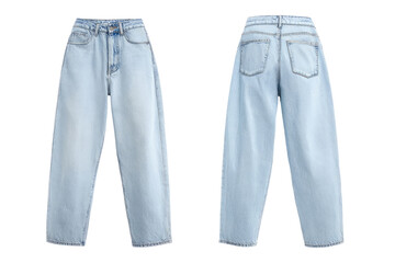 Light-wash, wide-leg jeans, front and back views