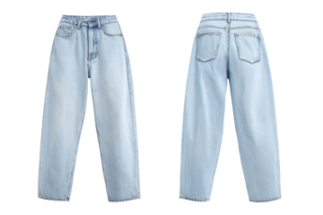 Light-wash, wide-leg jeans, front and back views