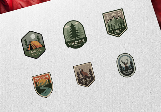 Vintage Adventure Camping Badges Set