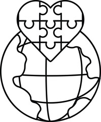 A puzzle piece heart is placed on top of a globe