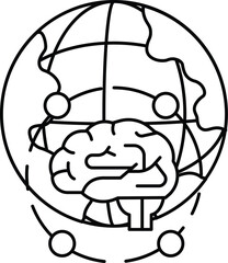 A brain is surrounded by a globe and people