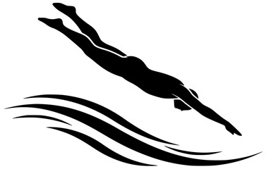 swimmer dives into pool and kicks with strong legs to sprint through water