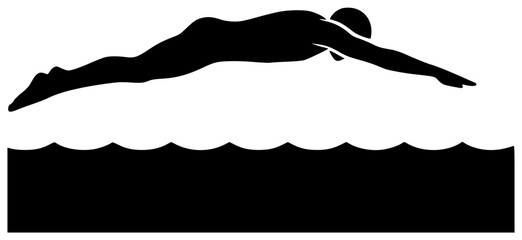 swimmer dives into pool and kicks with strong legs to sprint through water