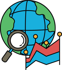 A globe with a magnifying glass on it