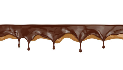 Luscious cascade of chocolate and caramel indulgence dripping against transparency
