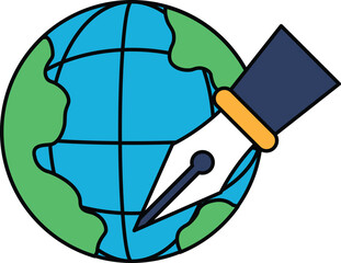 A globe with a pen on it