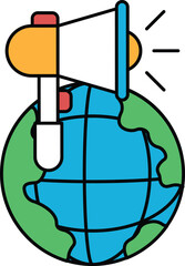 A large speaker is on top of a globe