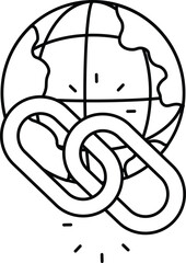 A black and white drawing of a globe with a chain around it