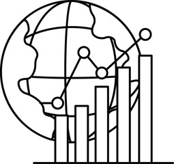 A black and white drawing of a globe with a series of lines