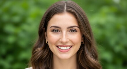 Close up portrait of a smiling young woman outdoors