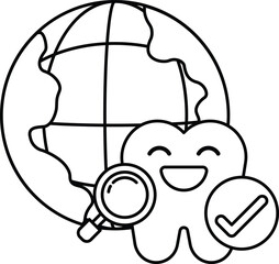 A tooth is smiling and looking at a globe