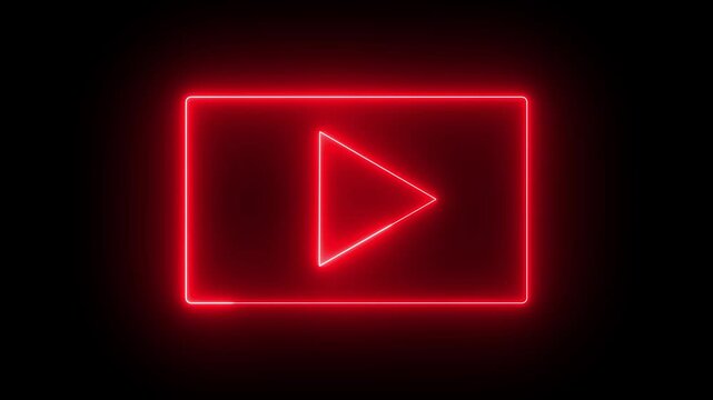 Red neon youtube icons set in glowing style. Animated social media symbols with bright neon effects for digital content, branding, and motion design.