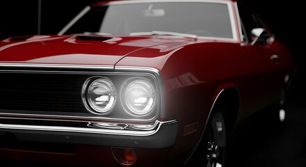Fototapeta premium Red American Muscle Car Headlights