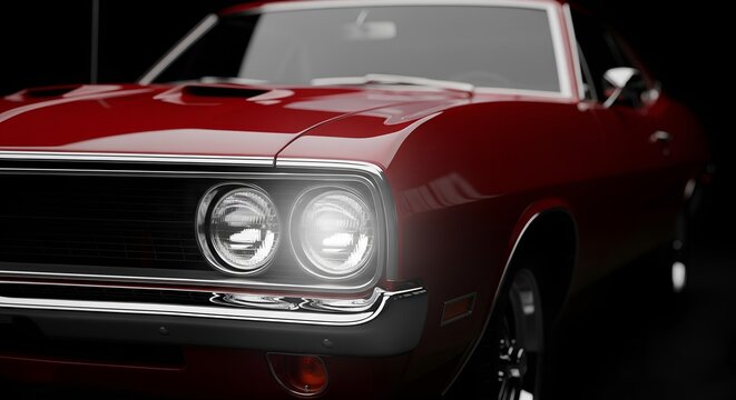 Red American Muscle Car Headlights
