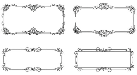 Vintage ornate rectangular frames with floral designs and swirling patterns silhouette