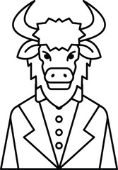 A bull is wearing a suit and tie