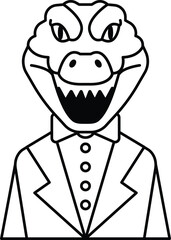 A cartoon drawing of a man in a suit and tie with a crocodile head