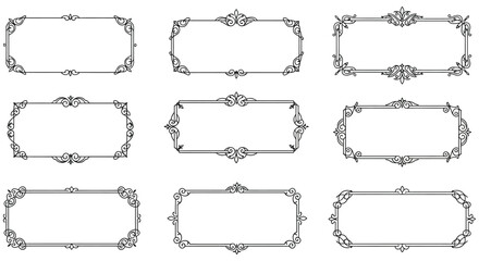 Collection of ornate rectangular frames with floral designs and decorative borders silhouette
