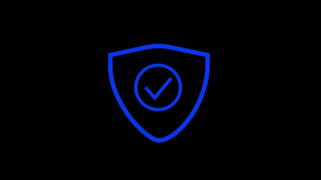 Glowing neon shield check mark animation. Motion graphic animation representing security, privacy, and protection with a dynamic tick mark approval.