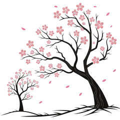 Vector art of beautiful cherry blossom tree with pink flowers, a symbol of spring and renewal, vector illustration