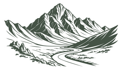 Vector art of majestic mountain range landscape with winding road © MST SAHIDA  BEGUM 