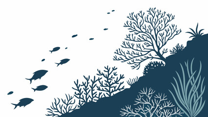 Vector art of silhouette of coral reef with fish, a vector illustration for marine life and underwater theme