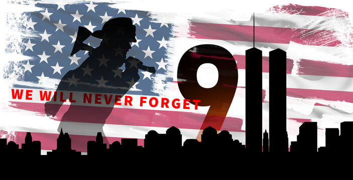 Patriot Day. Background with New York City Silhouette. September 11. 3d Illustration.