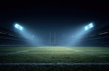 Dark empty stage illuminated by two bright spotlights creating a dramatic atmosphere for performance or event