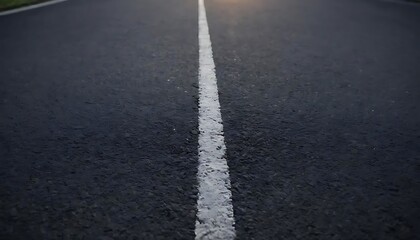 Empty asphalt highway with yellow and white markings. Straight White Line on Asphalt Road Surface