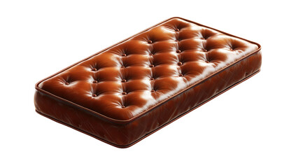 Rectangular, brown leather cushion with tufted, diamond-pattern stitching