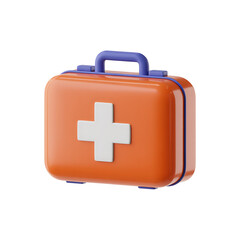 Obraz premium Orange first aid kit with blue handle on transparent background 3d rendering