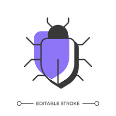 Bug offset shadow line icon. Software vulnerability, cybersecurity. Nature insect. Tech innovation. Bold outline symbol with solid purple fill. Modern flat illustration. Editable stroke