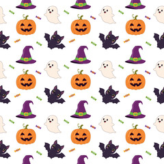 Halloween seamless pattern with spooky icons