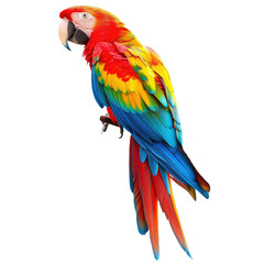 Obraz premium Parrot Perched, Looking Left, Tropical Rainforest Setting with Black Background