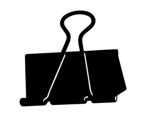 Black metal binder clip for holding papers, isolated on white background