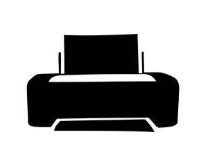 Simple Black and White Icon of a Printer with Paper Ready