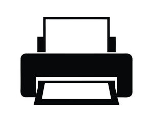 Simple black and white printer icon representing office device for printing