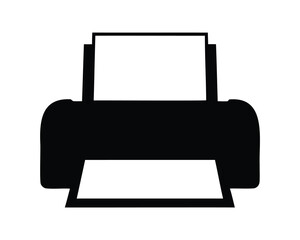 Simple black and white illustration of a printer with paper inside