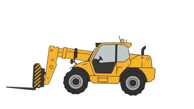 Illustrated Yellow Telehandler Moving Arm on White Background