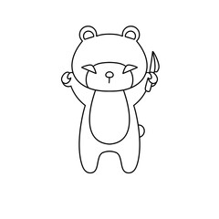 A bear is holding a knife in its paw