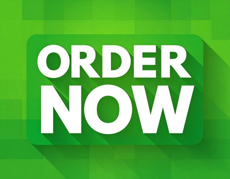 Green button with "Order Now" in bold white text, long shadow effect, pixelated background