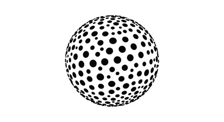 A black and white illustration of a sphere with many small and large dots silhouette