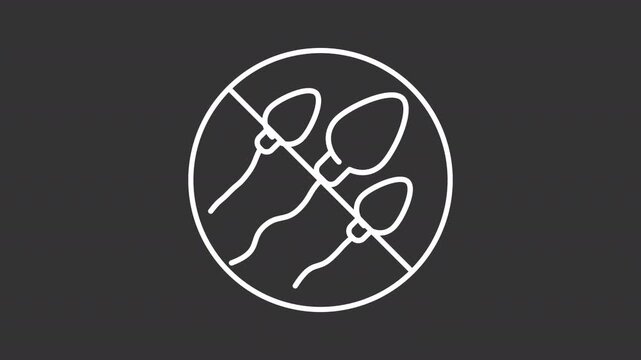 Birth control white line animation. Crossed spermatozoids animated icon. Contraception methods. Family planning strategy. Pro choice. Isolated element on dark background. Alpha transparent video