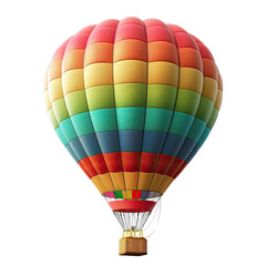 Fototapeta premium Colorful hot air balloon against black background. A vibrant, rainbow-hued hot air balloon, with sections of various colors, floats against a pure black backdrop.