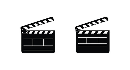 Two black film clapboards with white stripes on a plain white background silhouette