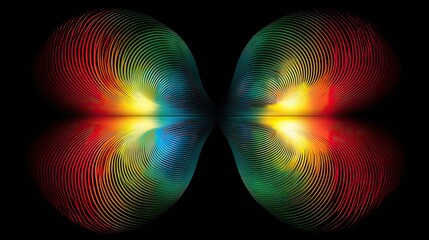 Colorful Abstract Wave Pattern with Symmetrical Design and Vibrant Shades on Black Background