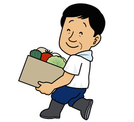 野菜を運ぶおじいさん