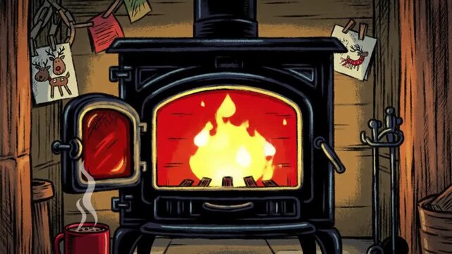 wood fire cartoon drawing