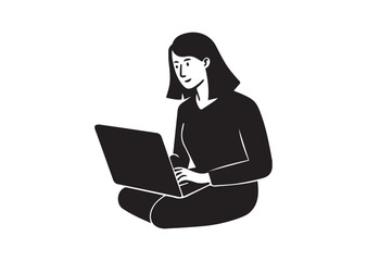 Woman using laptop vector white background
